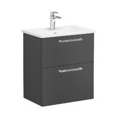 Vitra Root 68095 Lavabo Dolabı, Çift Çekmeceli, Dar, 60 Cm, Mat Fırtına Gri, Köşeli Lavabolu